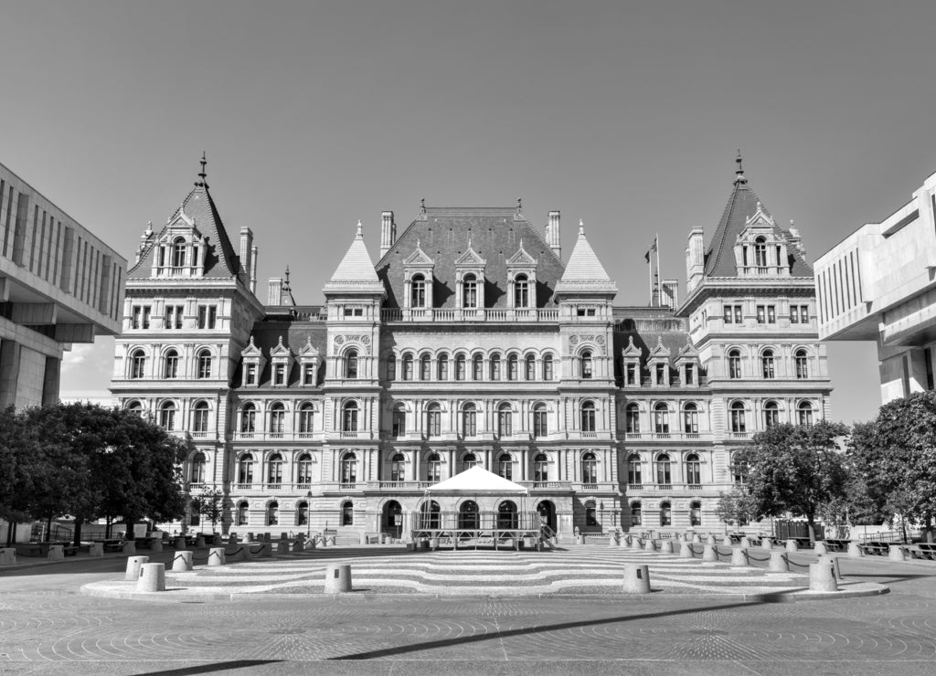 New York State Capitol Building, Albany in black white