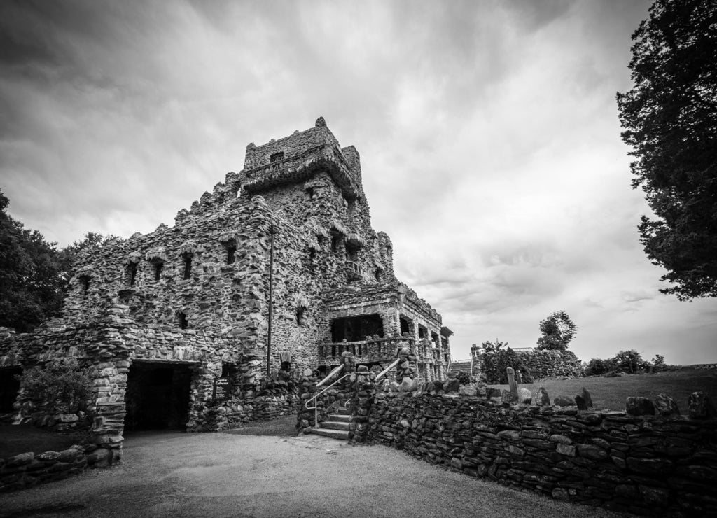 Gillette Castle, Connecticut in black white