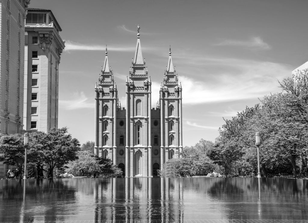 Mormons Temple in Salt Lake City, Utah in black white