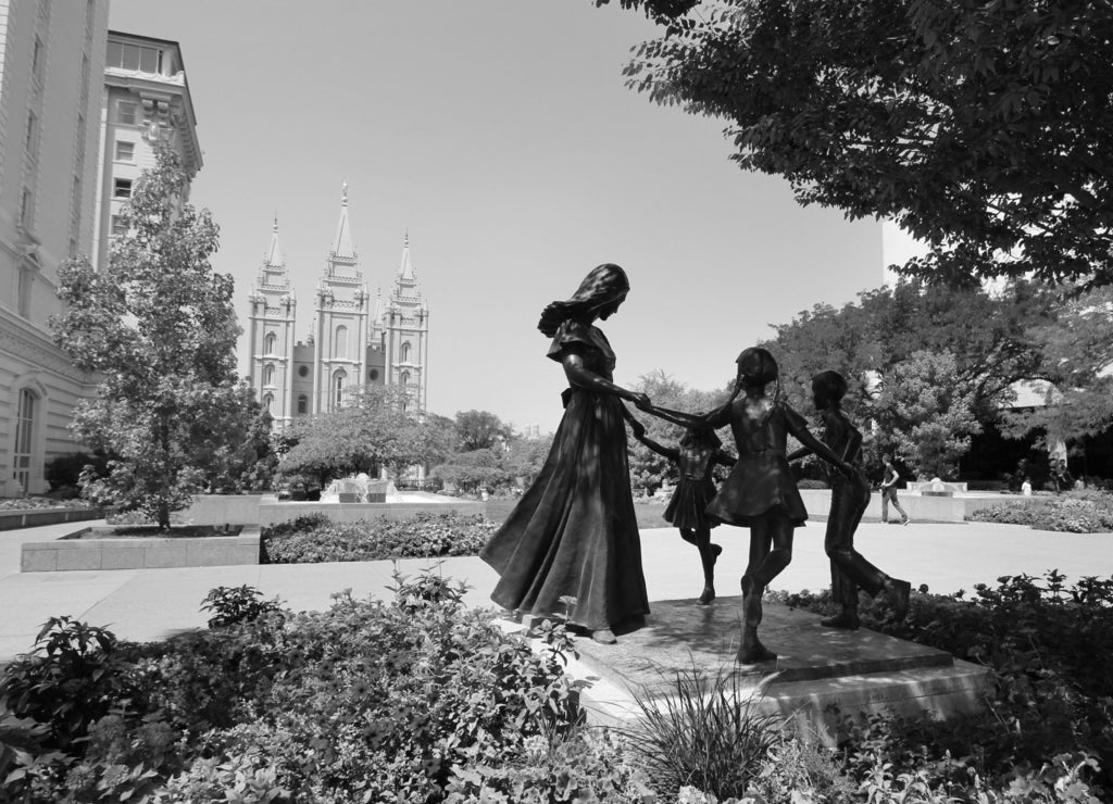 Mormon temple in Salt Lake City (Utah) in black white