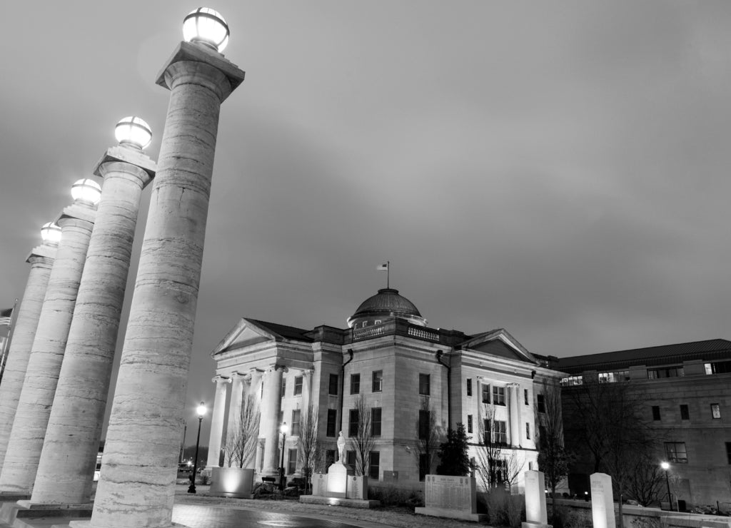 Old Boone County Courthouse in Columbia Missouri in black white