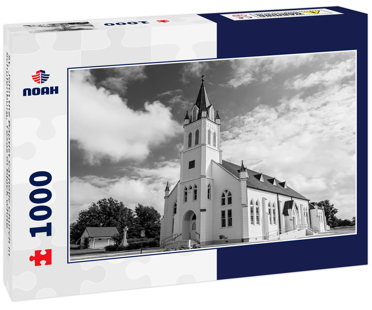 St. John the Baptist Catholic Church in Schulenburg, Texas in black white