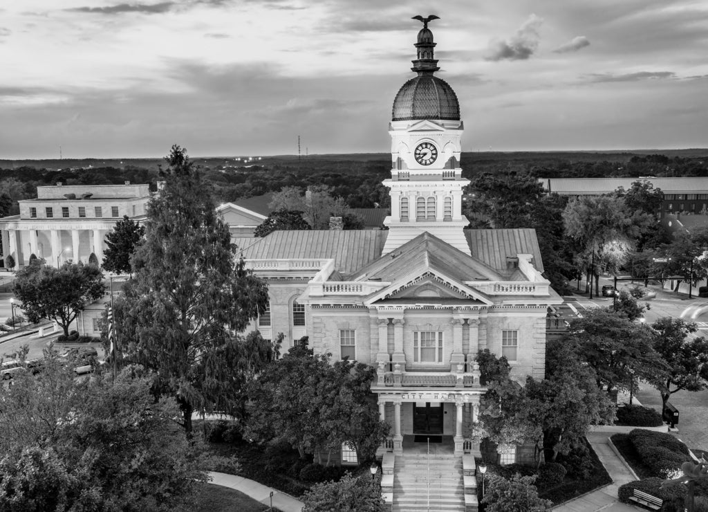 Downtown of Athens, Georgia, USA, at dusk in black white