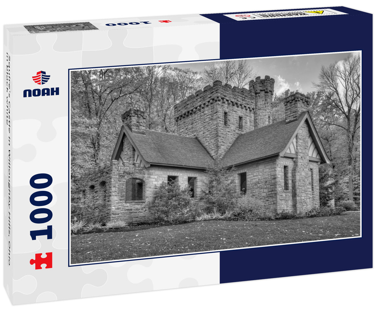 Squire's Castle in Willoughby Hills, Ohio in black white