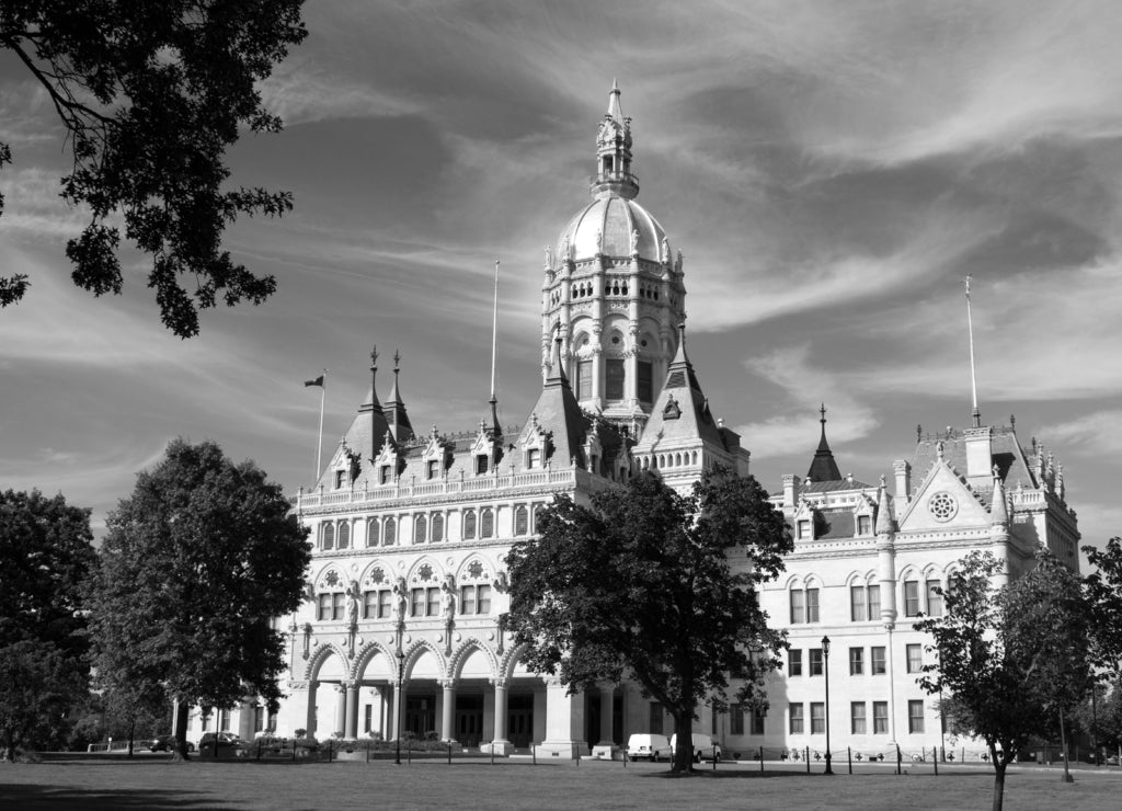 Hartford Connecticut State Capitol in black white