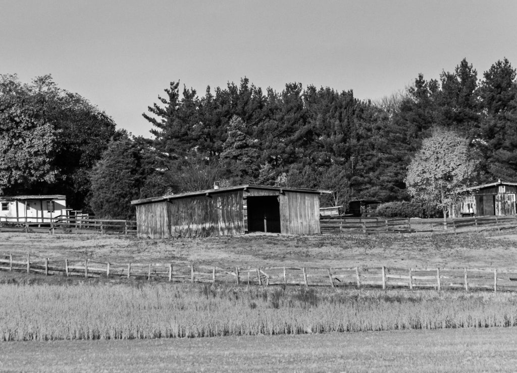 Farm in rural Frederick County, Maryland in black white