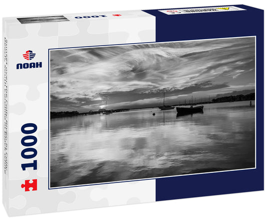 Sunset over the Folly River, in Folly Beach, South Carolina in black white