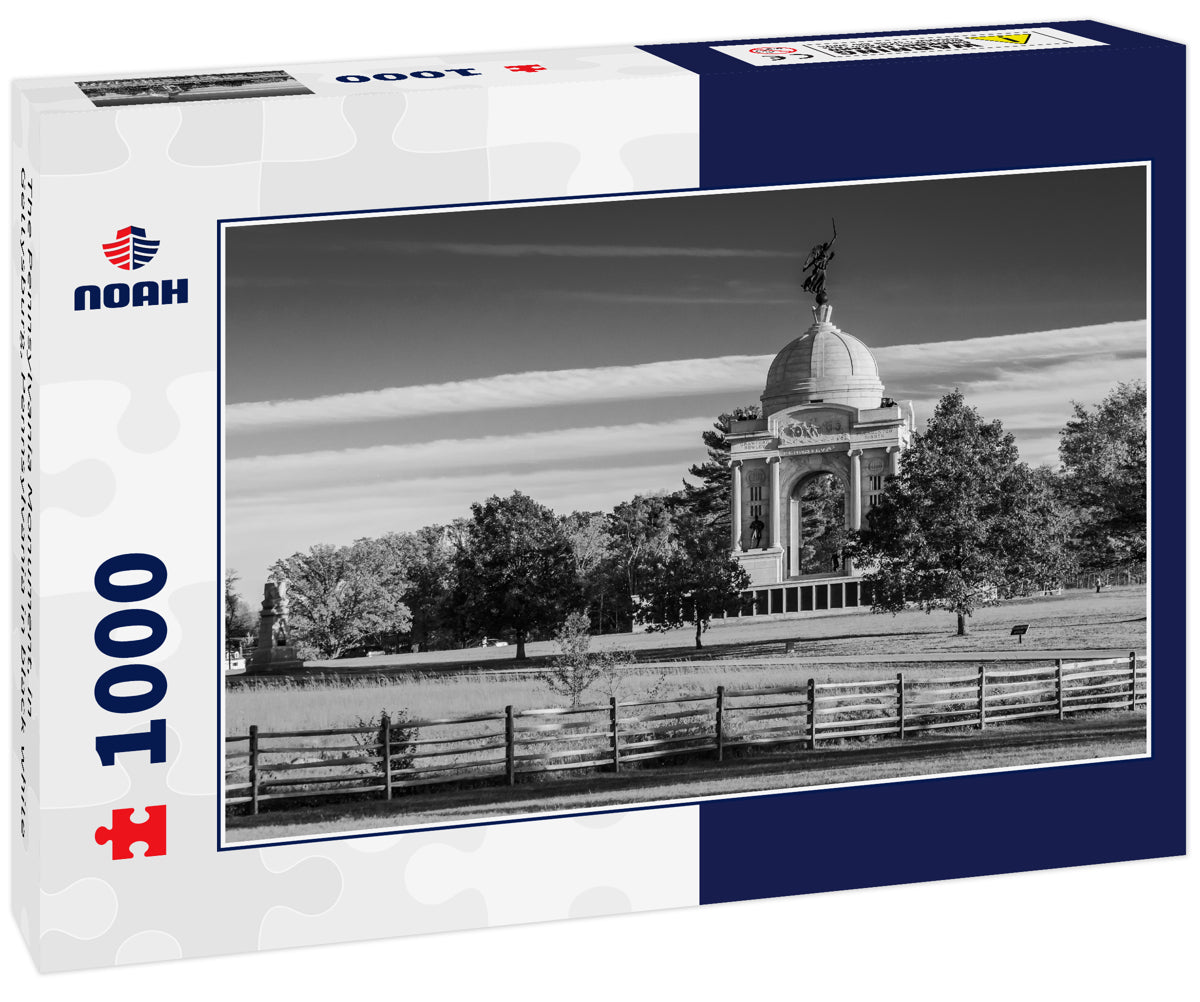 The Pennsylvania Monument, in Gettysburg, Pennsylvania in black white