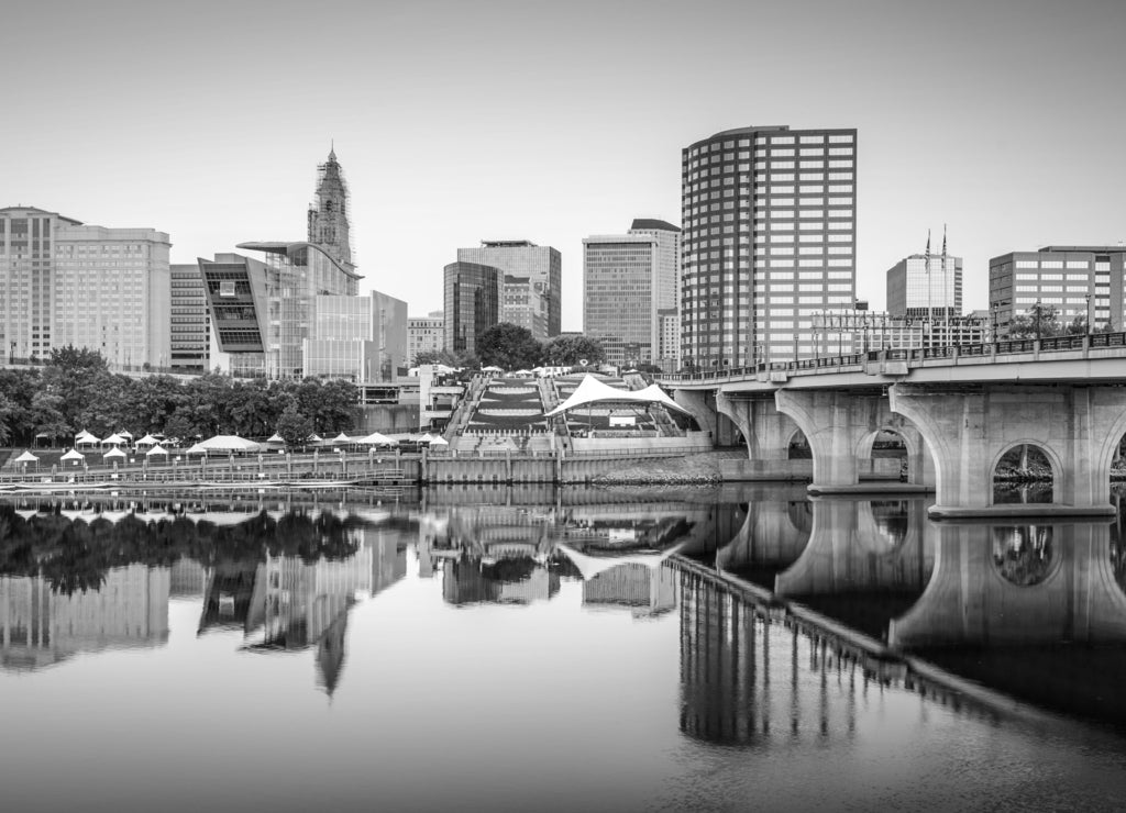 Hartford, Connecticut, USA City Skyline in black white