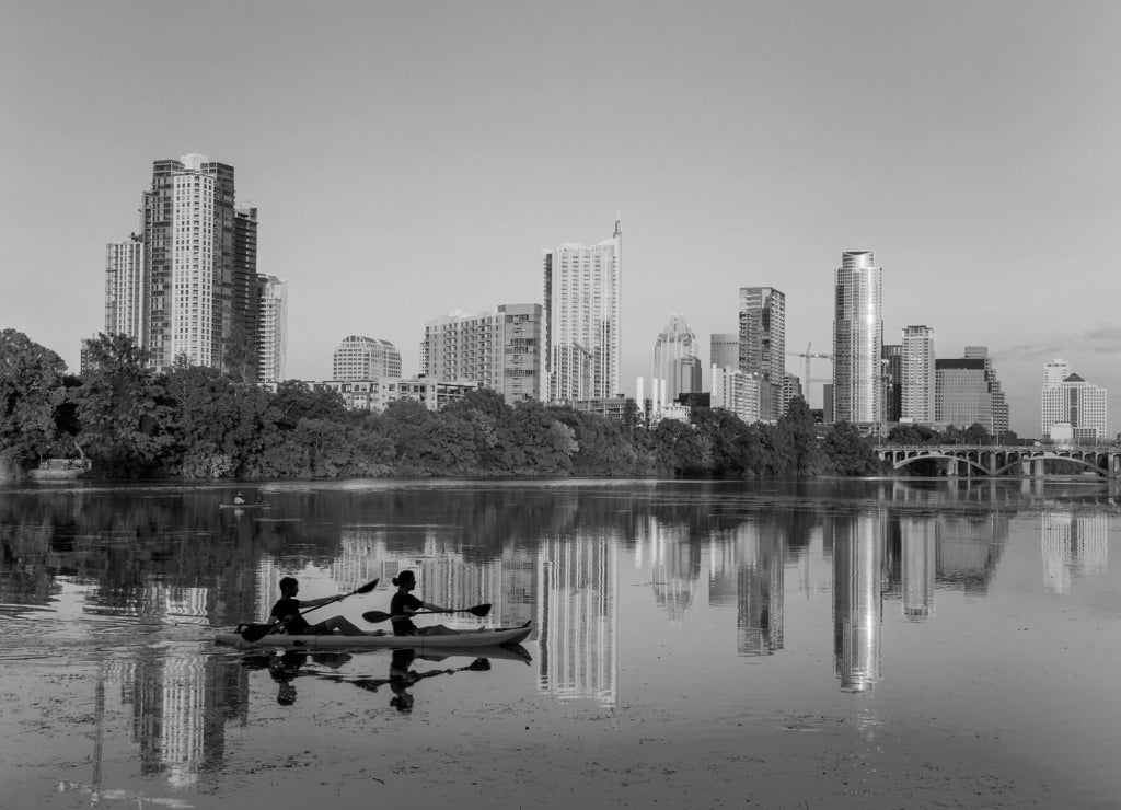 Austin, Texas downtown in black white