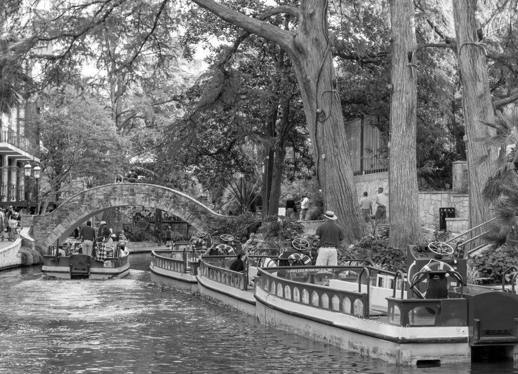 River Walk in San Antonio Texas in black white