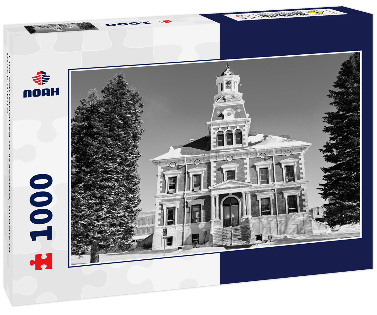 Old courthouse in Macomb, Illinois in black white
