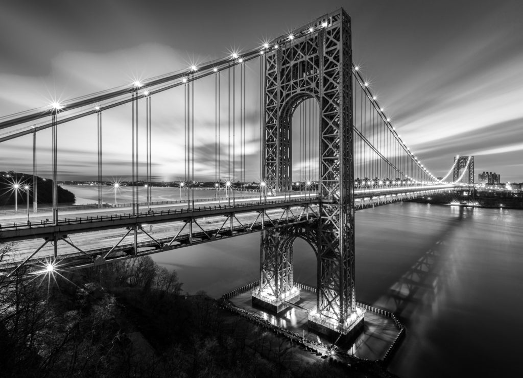 George Washington Bridge at sunrise, New Jersey in black white