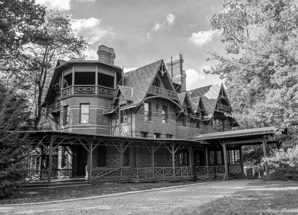 The Mark Twain House and Museum, Connecticut in black white