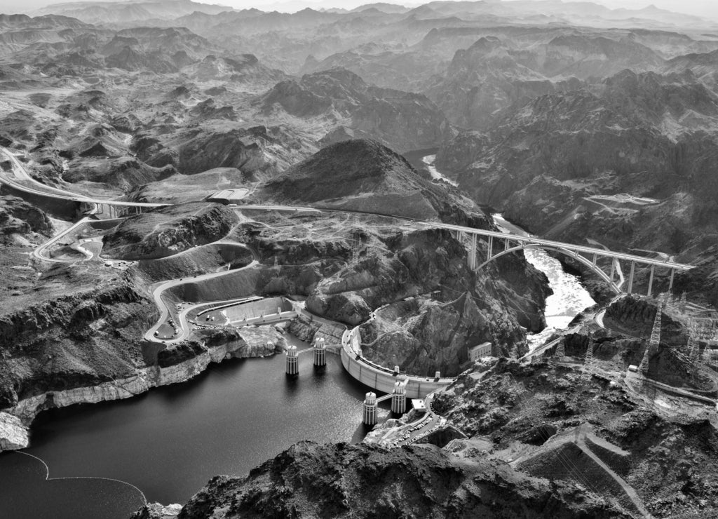 Hoover Dam, Nevada in black white