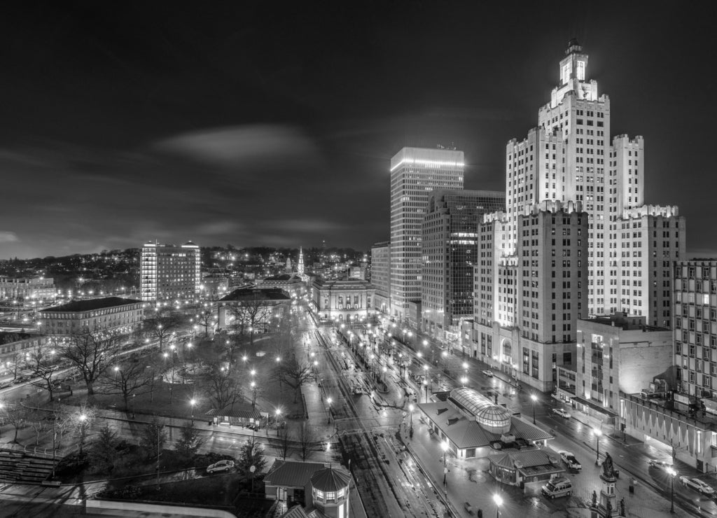 Providence Cityscape, Rhode Island in black white