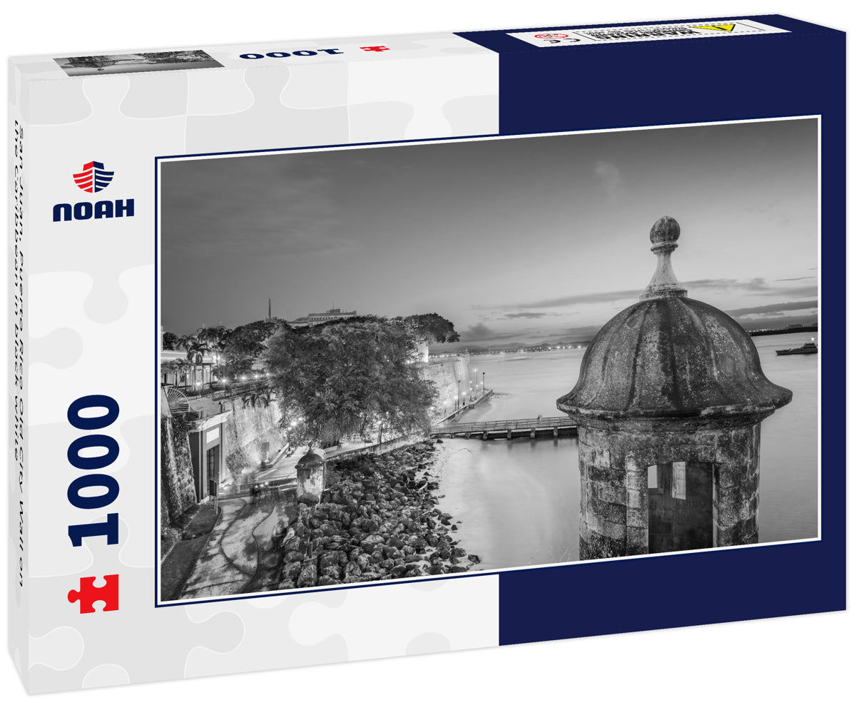 San Juan, Puerto Rico Old City Wall on the Caribbean in black white