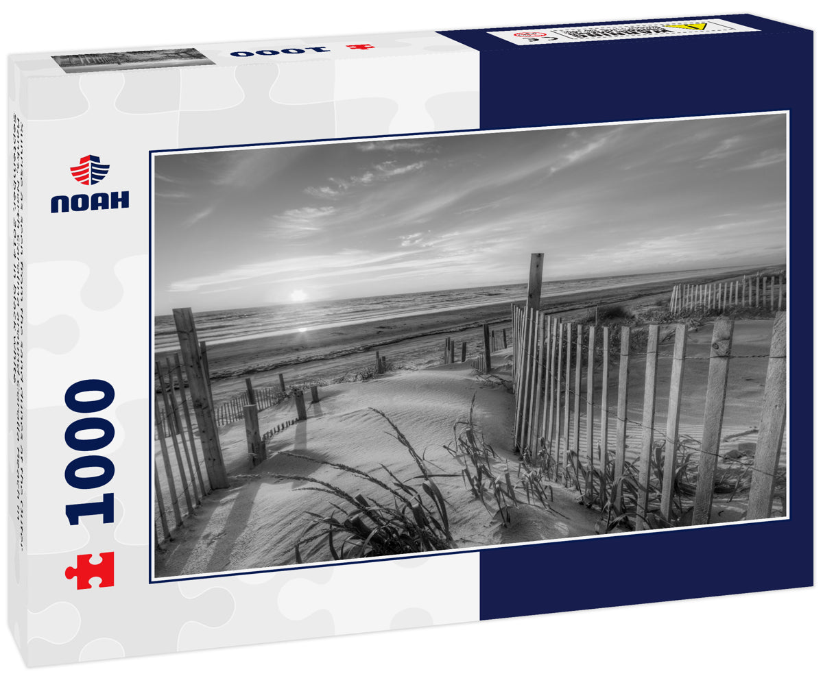 Sunrise as seen from the sand dunes at the Outer Banks, North Carolina around Corolla Beach in September, 2014 in black white