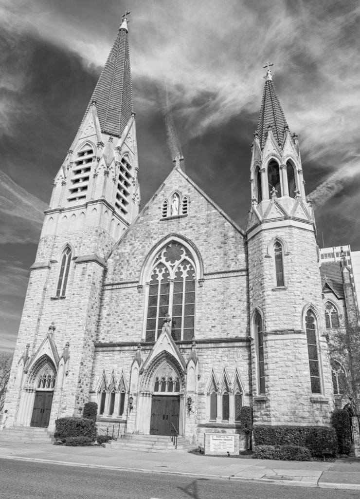 Immaculate Conception Catholic Church in Jacksonville, Florida in black white