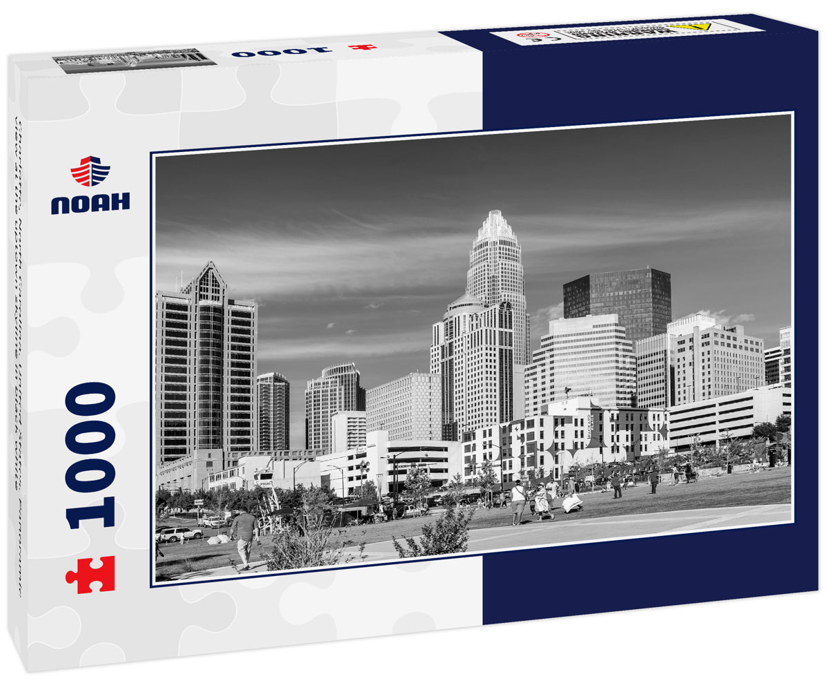 Charlotte, North Carolina. United States. Panoramic view at the uptown skyline in black white