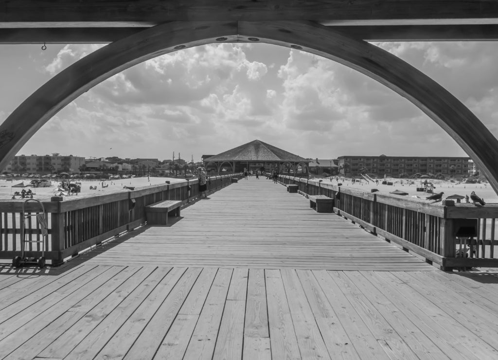 Tybee Island beach, Georgia, USA in black white