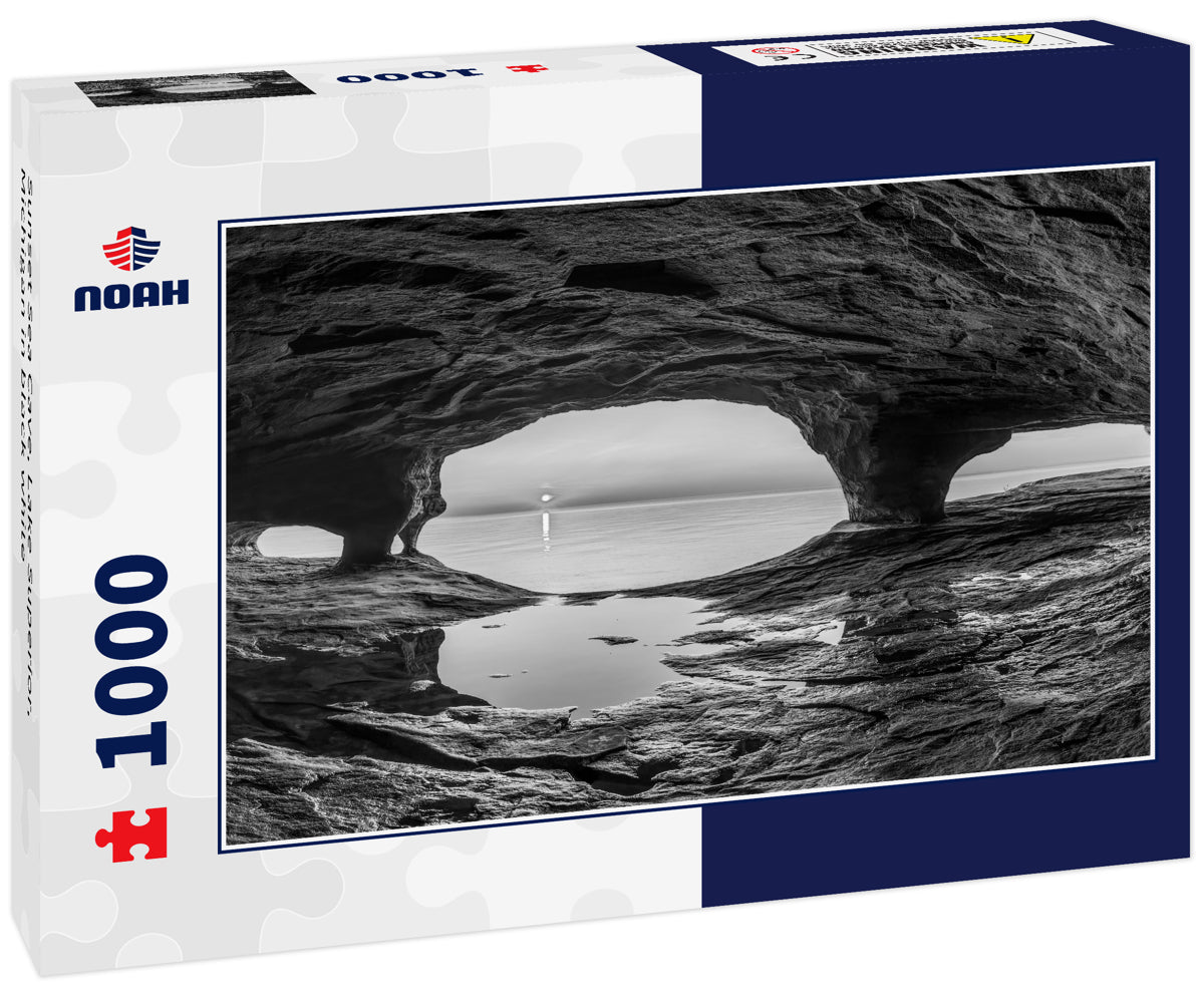 Sunset Sea Cave, Lake Superior, Michigan in black white