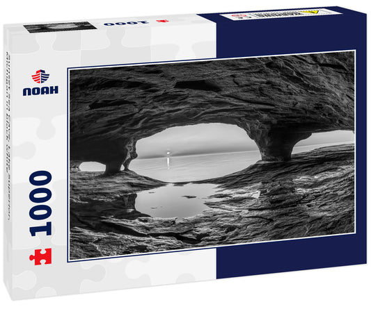 Sunset Sea Cave, Lake Superior, Michigan in black white