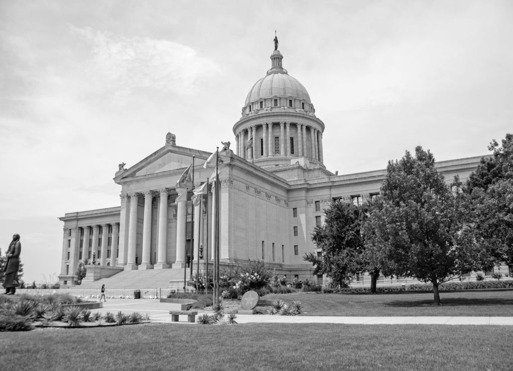 Oklahoma State Capital Building in Oklahoma city in black white