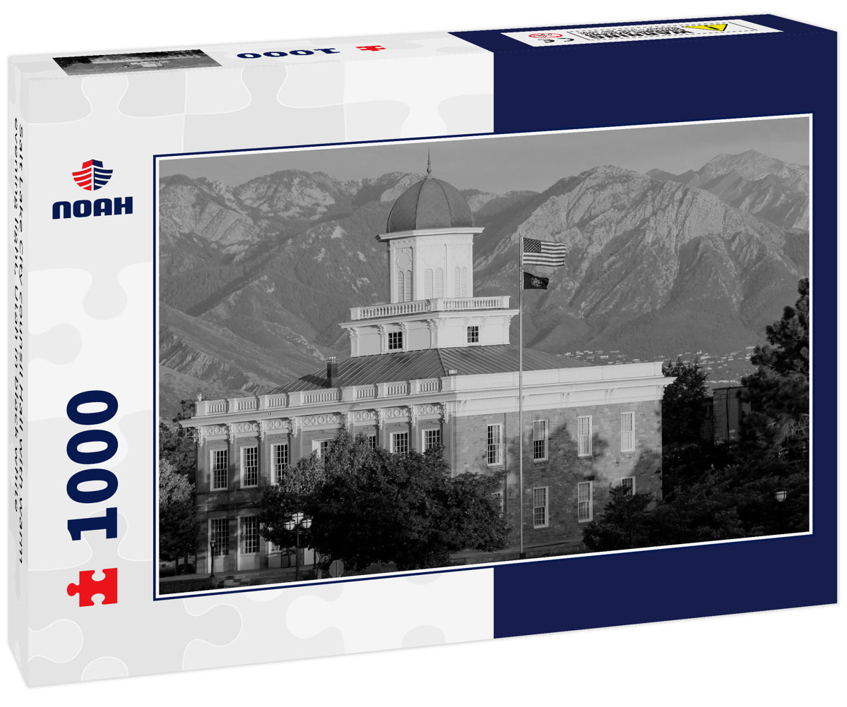 Salt Lake City counsil Hall with warm evening light, Utah in black white