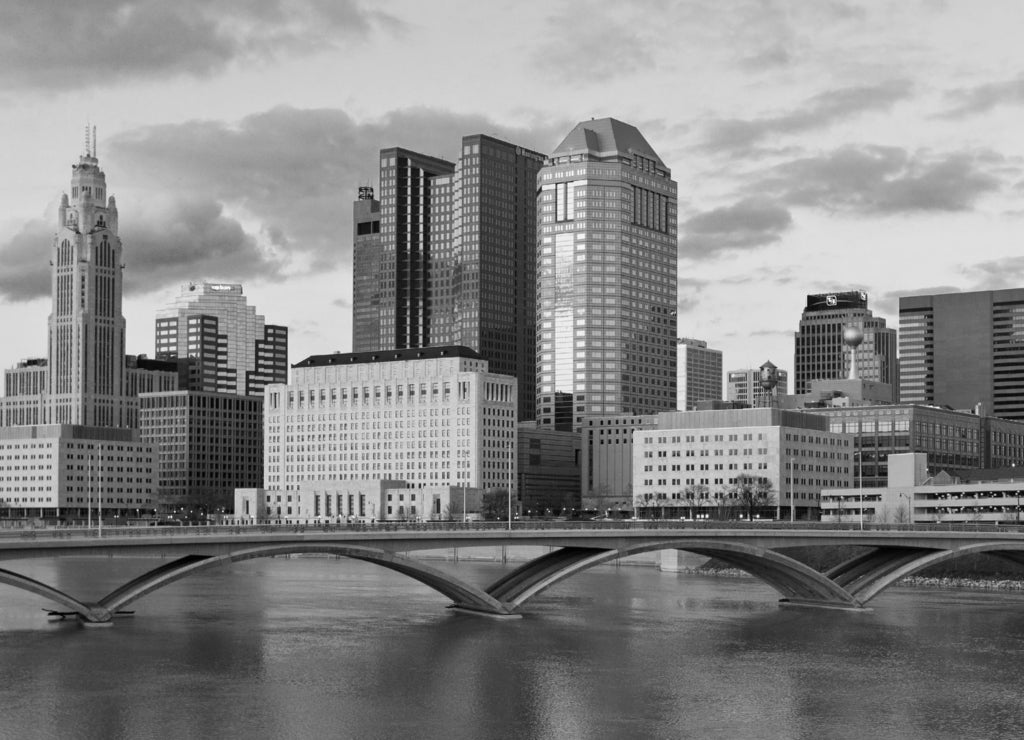 Downtown Columbus Ohio Skyline in black white