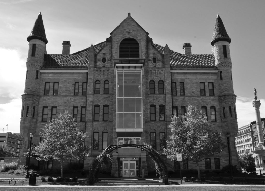 Lackawanna County Courthouse in Scranton, Pennsylvania in black white