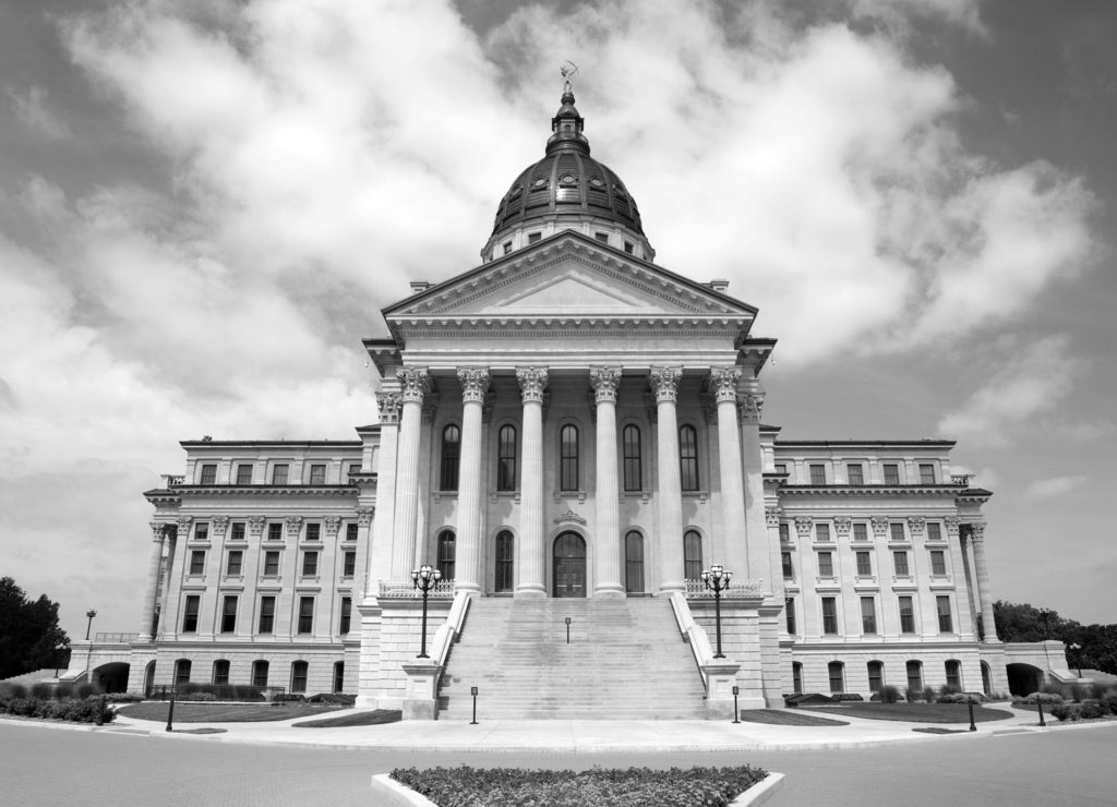 Kansas State Capitol Building in black white