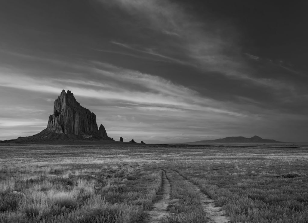 Shiprock, New Mexico, USA in black white