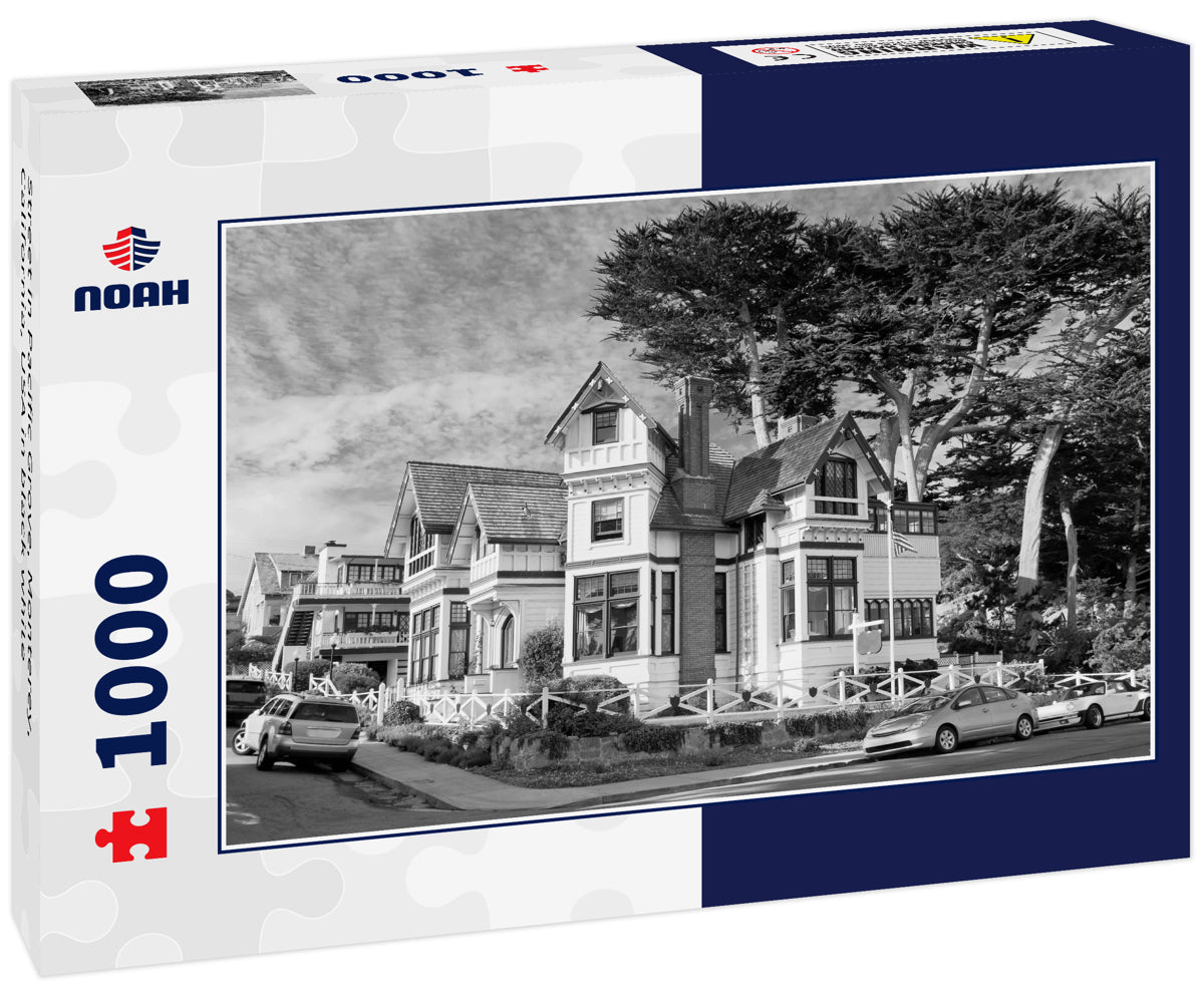 Street in Pacific Grove, Monterey, California, USA in black white