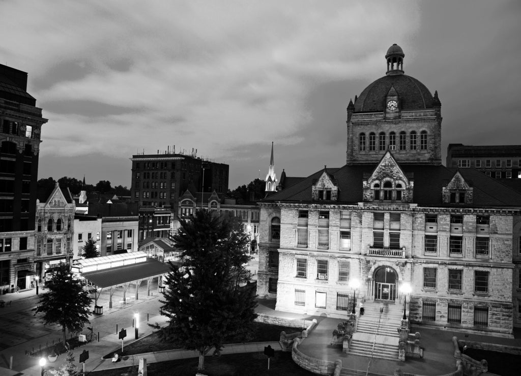 Old architecture of Lexington, Kentucky in black white