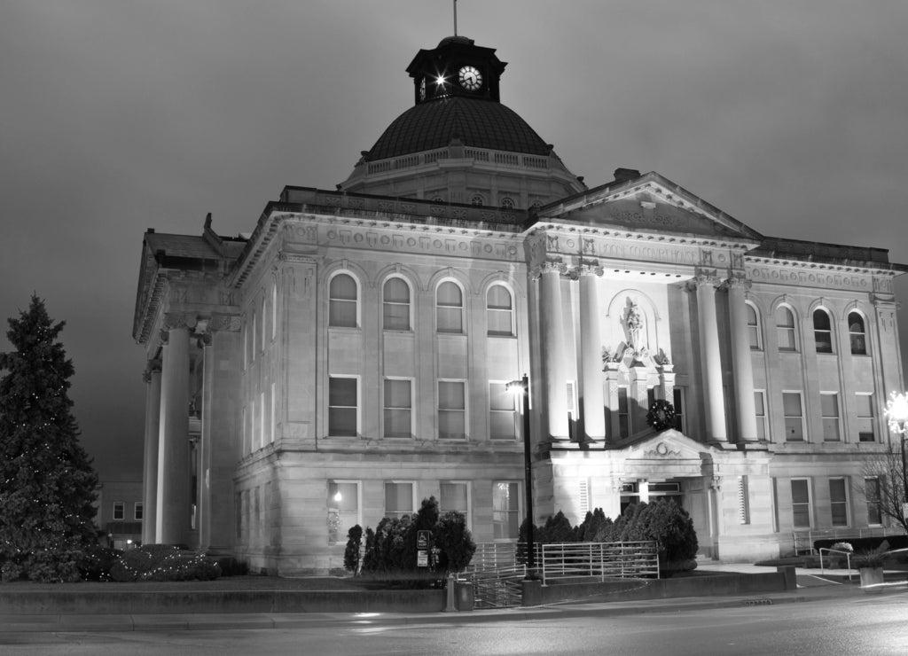 Boone County historic courthouse Indiana in black white