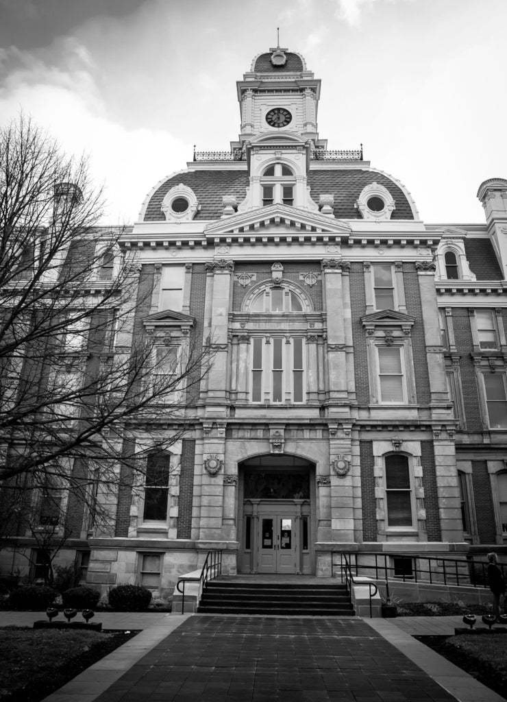 County Capitol building in Noblesville Indiania in black white