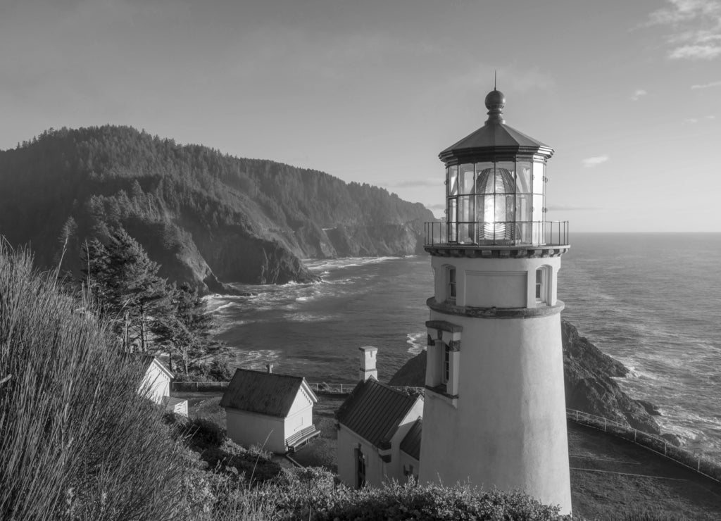 Heceta Head Lighthouse , Oregon in black white