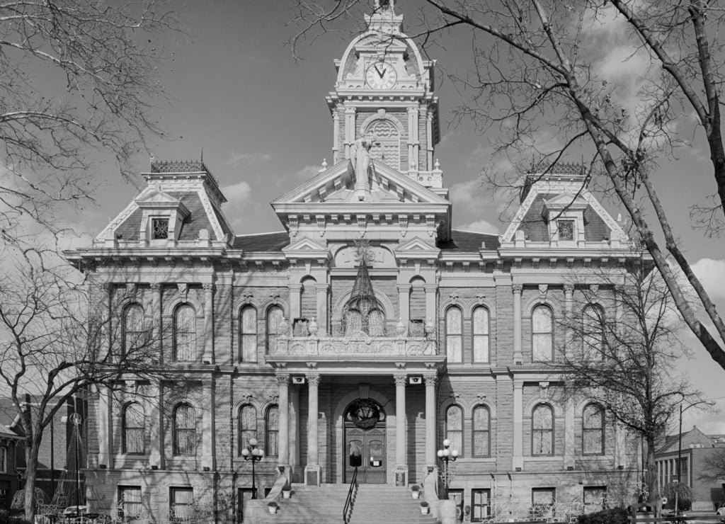 Cambridge City Hall in Ohio in black white