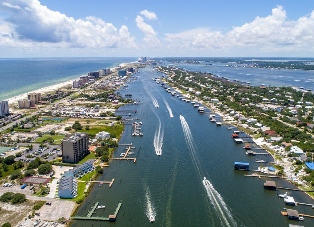 Aerial view of Ono Island, Alabama and perdido beach, Florida