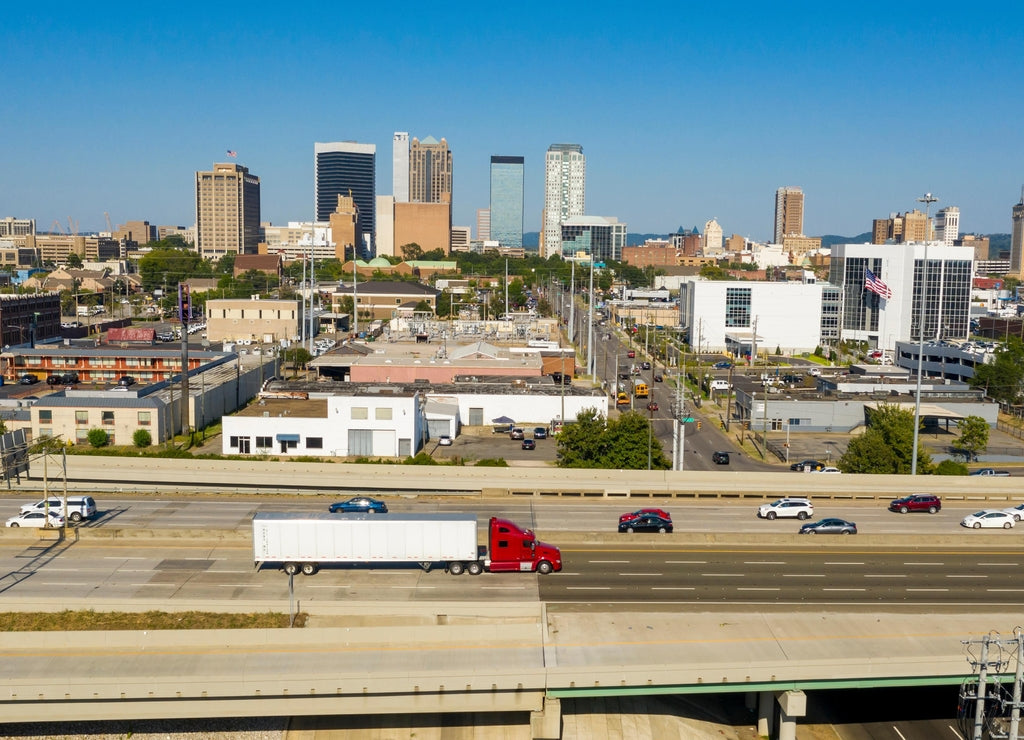 Bright Daylight Aerial View Downtown Urban Metro Area of Birmingham Alabama
