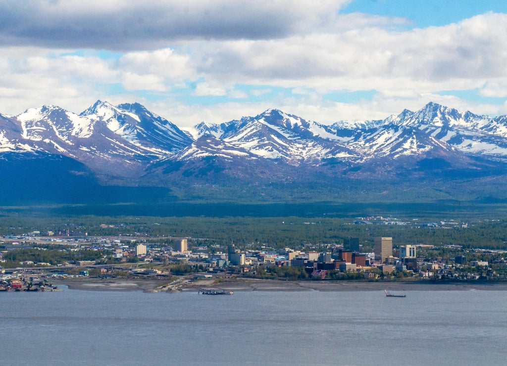 Anchorage, Alaska with Chugach mountains in background