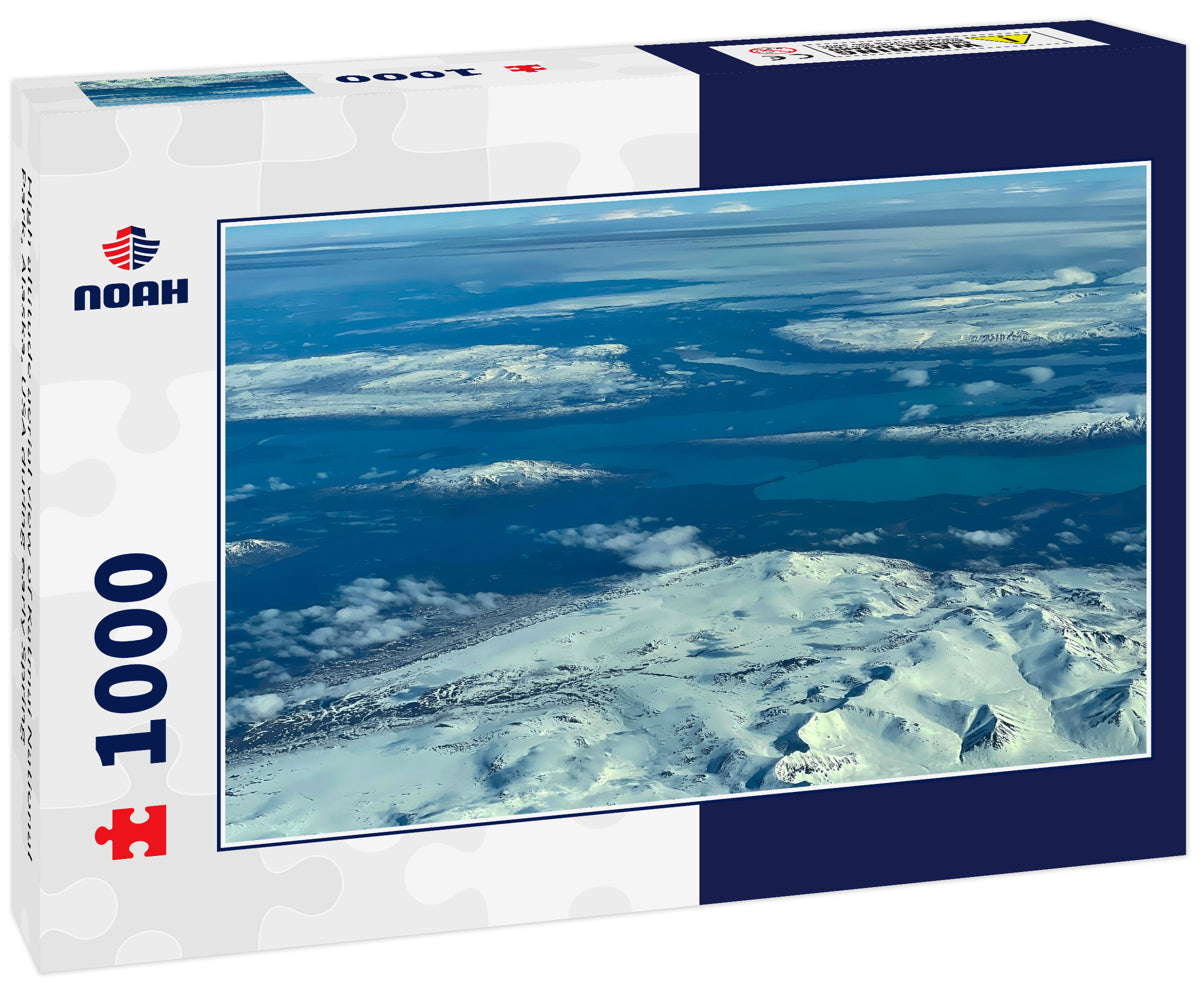 High altitude aerial view of Katmai National Park, Alaska, USA during early Spring