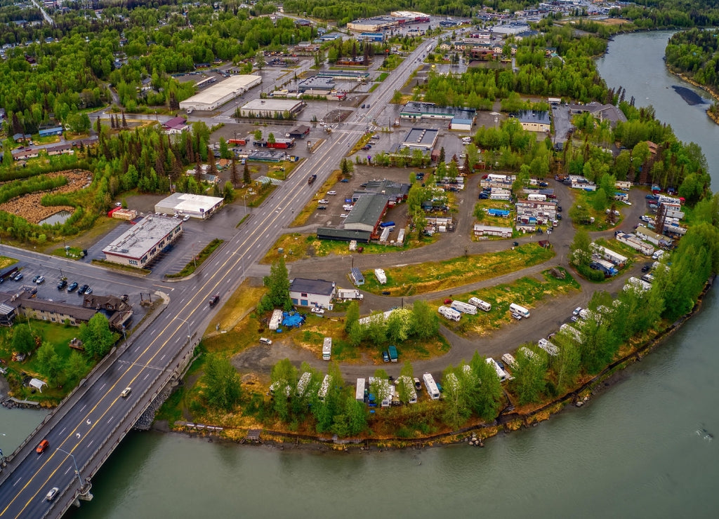 Aerial View of Downtown Soldotana, Alaska during the Summer