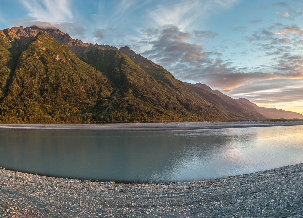 Beautiful sunset at Matanuska river, Palmer Alaska