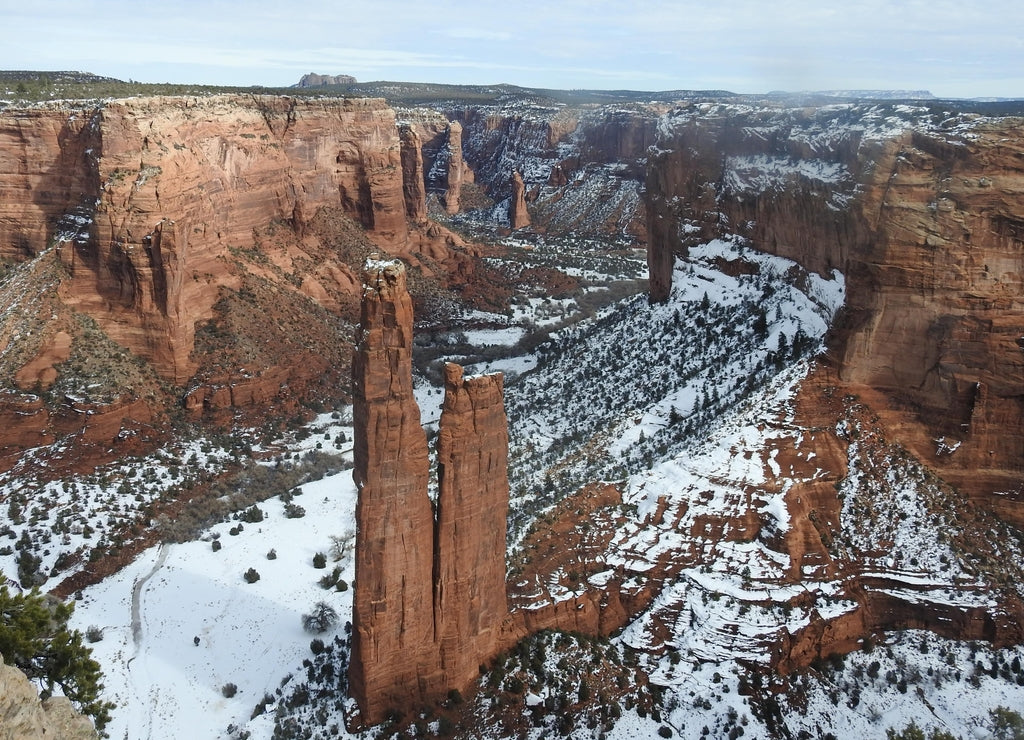 A spectacular view of Spider Rock protruding from the floor of Canyon de Chelly, in Chinle, Apache County, northeastern Arizona
