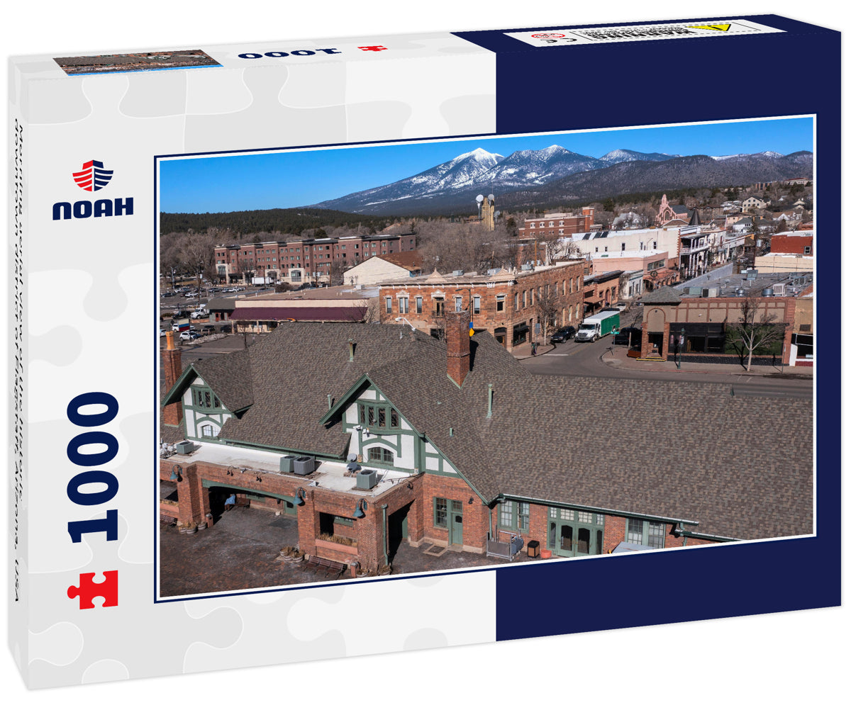 Morning aerial view of the historic downtown district of Flagstaff, Arizona, USA