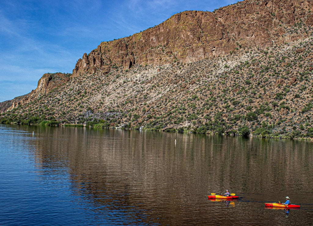 Canyon Lake a reservoir on the Apache trail and formed by the Mormon Flat Dam on the Salt River in Arizona. It is in the Superstition Wilderness of Tonto National Forest