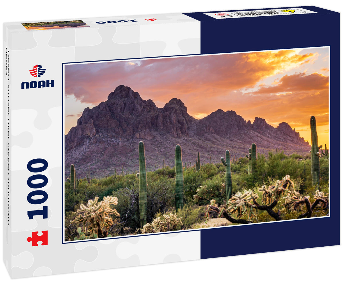 Desert sunset over jagged mountain peaks