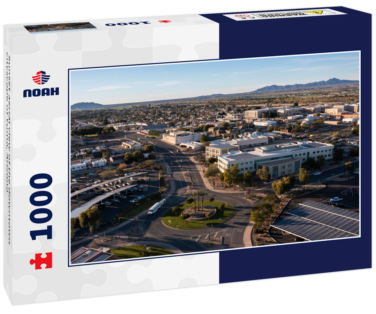 Sunset aerial view of the downtown cityscape of Yuma, Arizona